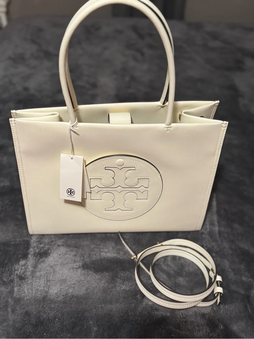 Tory Burch Ivory Ella Bio Tote with Detachable Strap